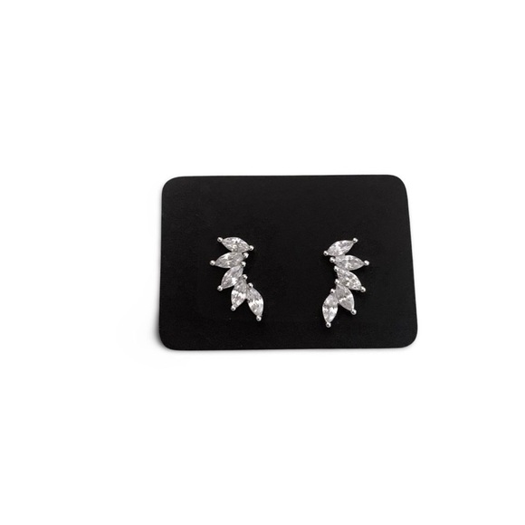 Sterling silver crystal leaf earrings - Picture 1 of 2